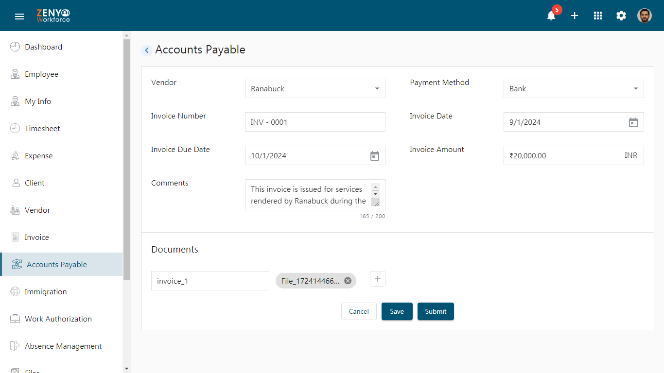 Account Payable Form