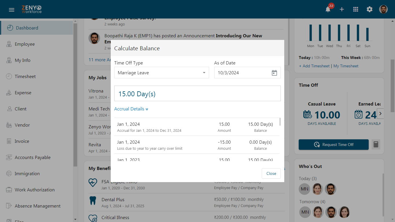 Time Off Accrual Details