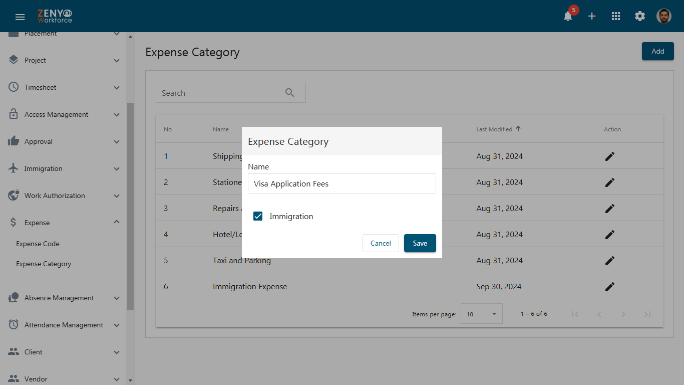 Immigration Expense Category