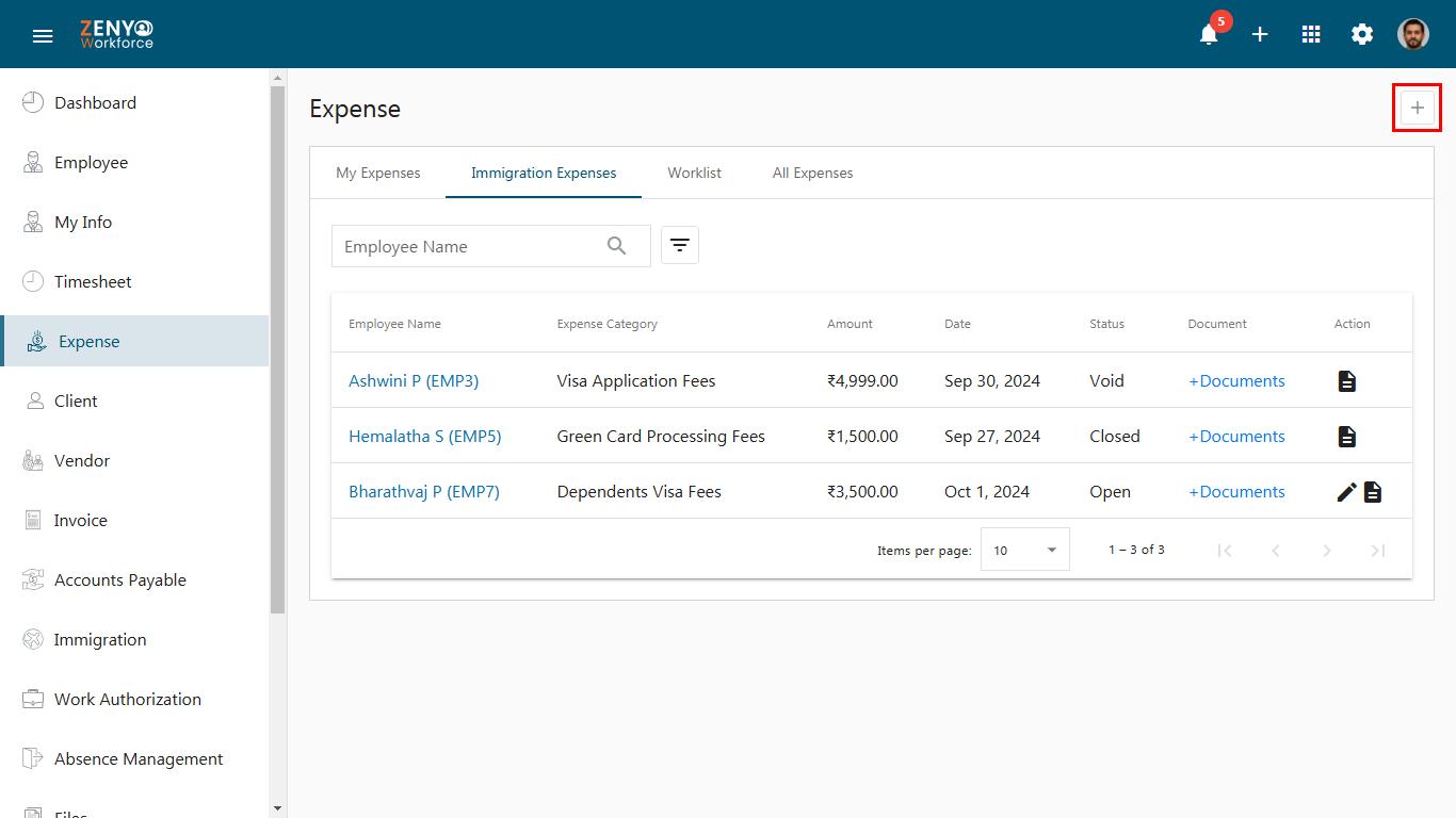 create immigration expense