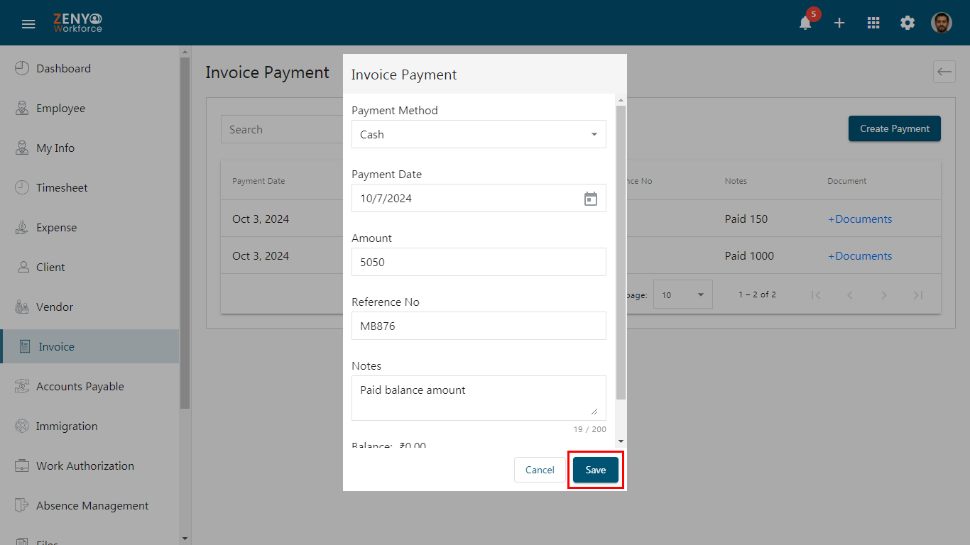 Invoice Payment Dialog