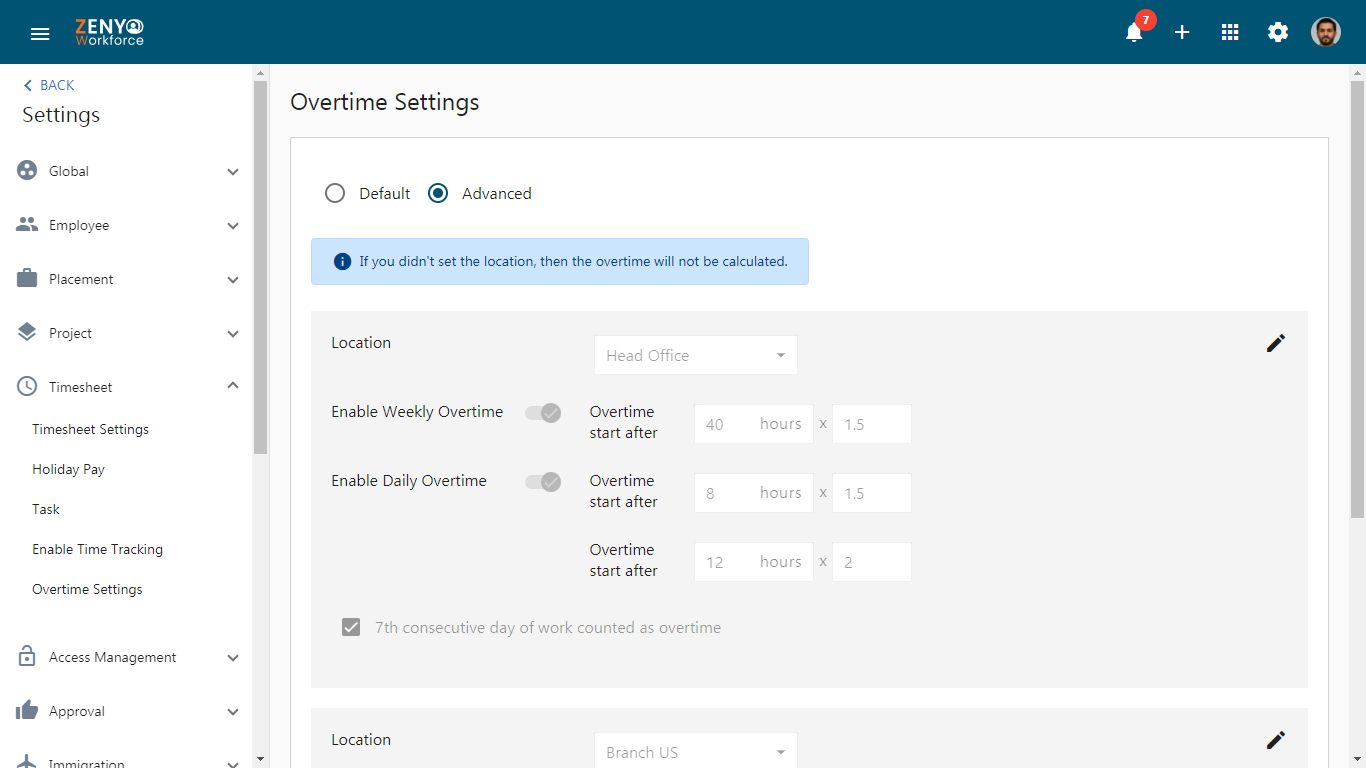 Overtime Settings Advanced