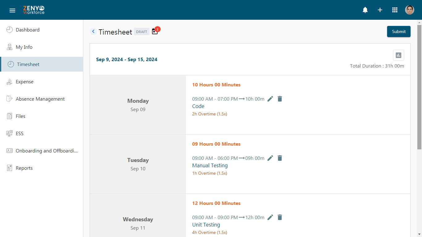 Timesheet with Overtime