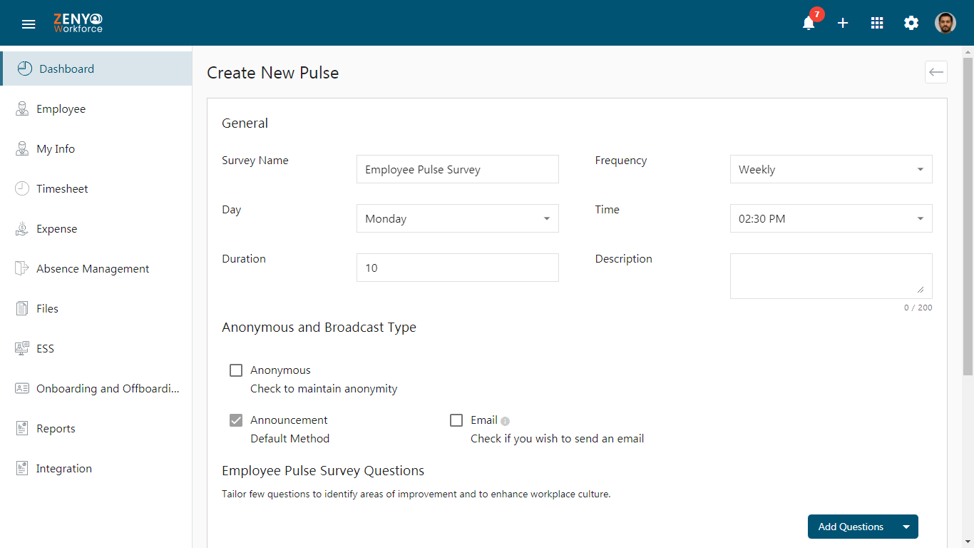 Pulse survey add form