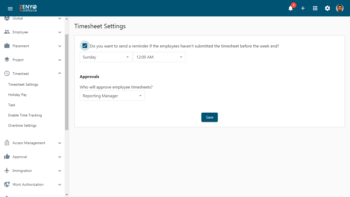 Timesheet Settings