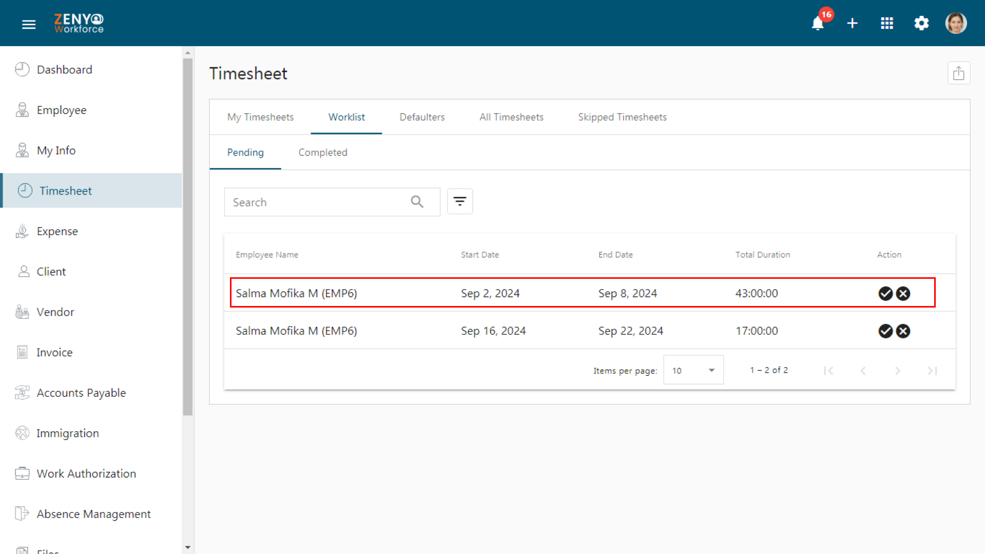 Timesheet Worklist