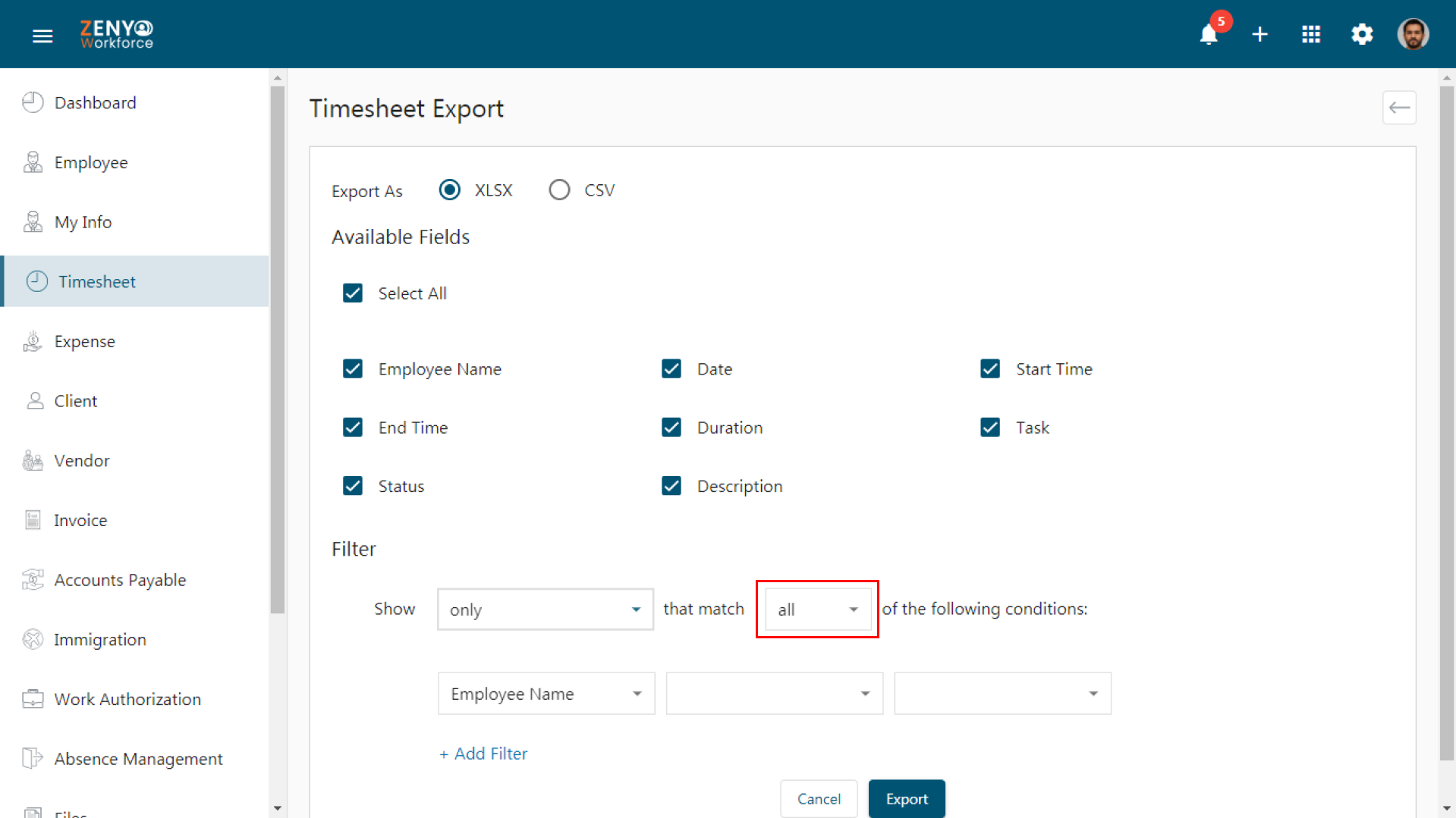 Timesheet Export