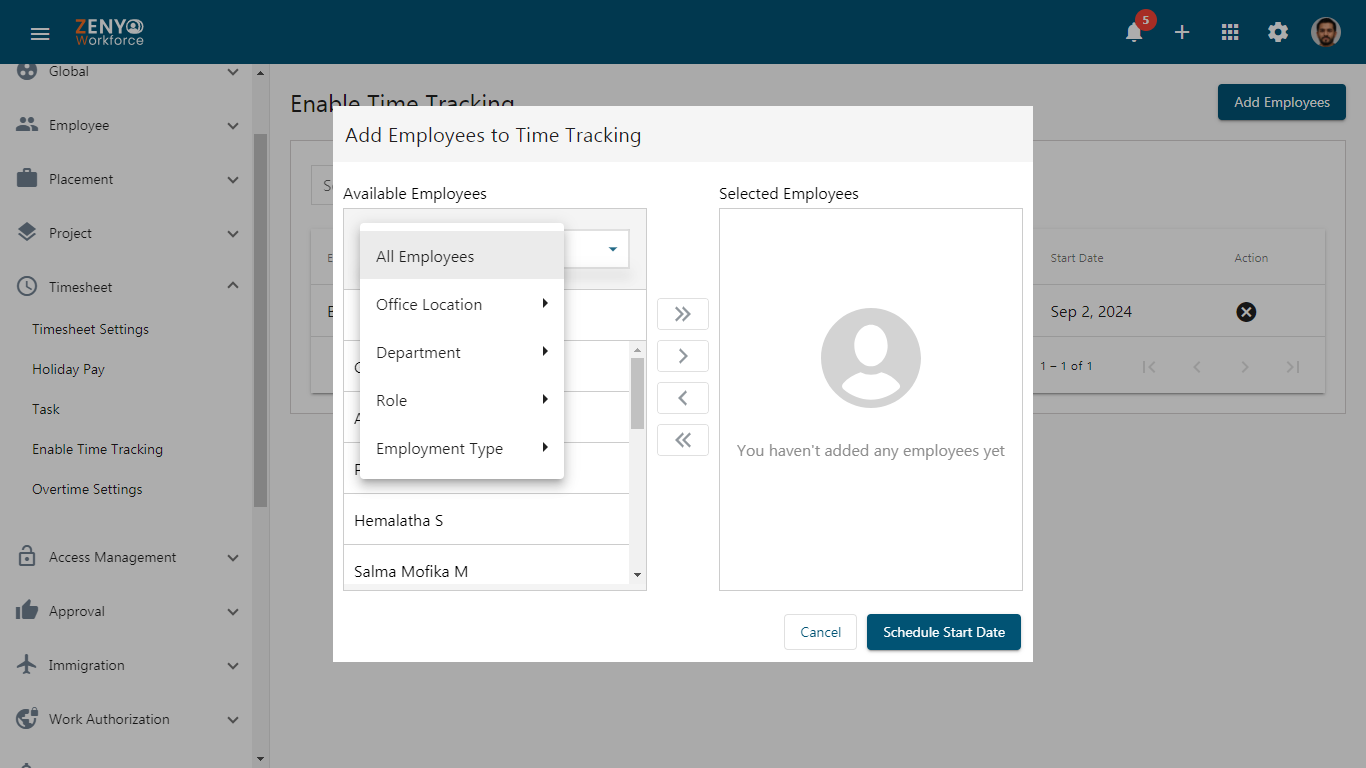 Add employee dialog