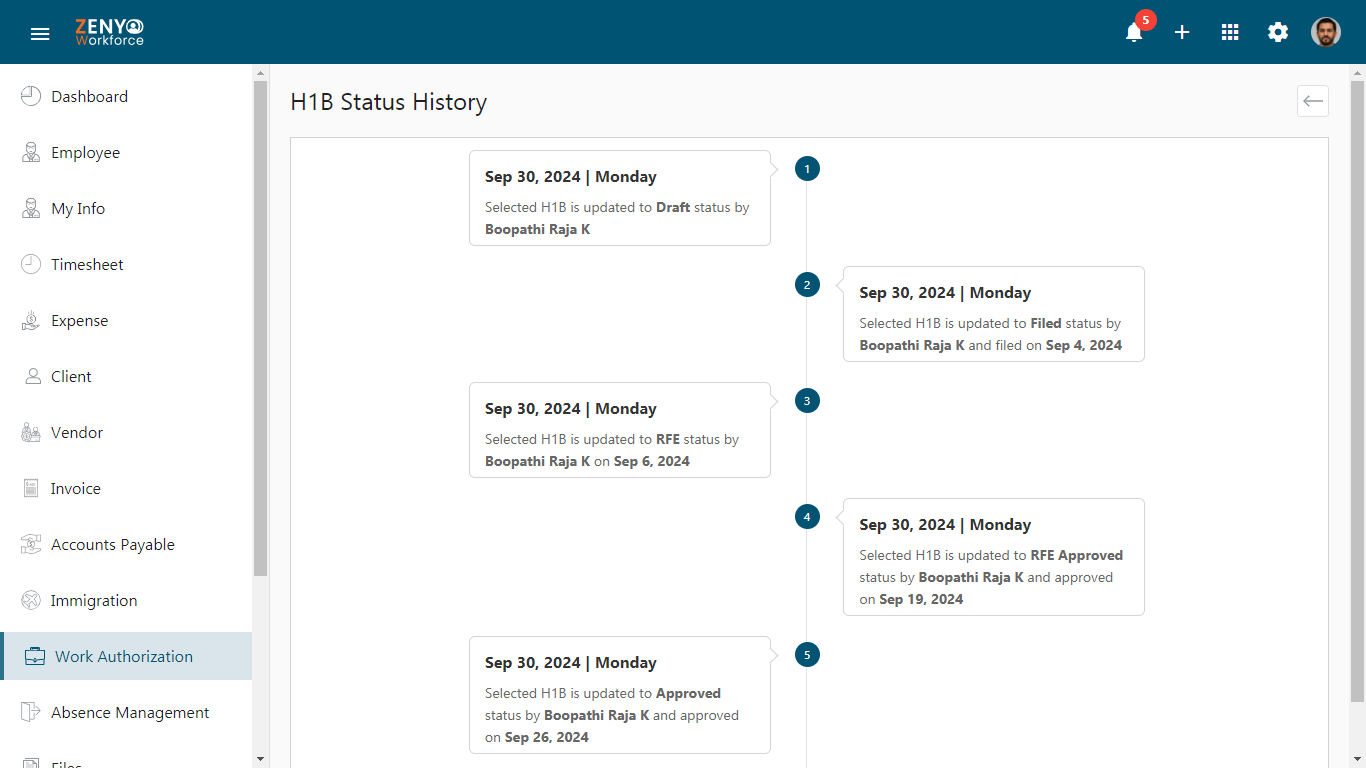 H1B Status History