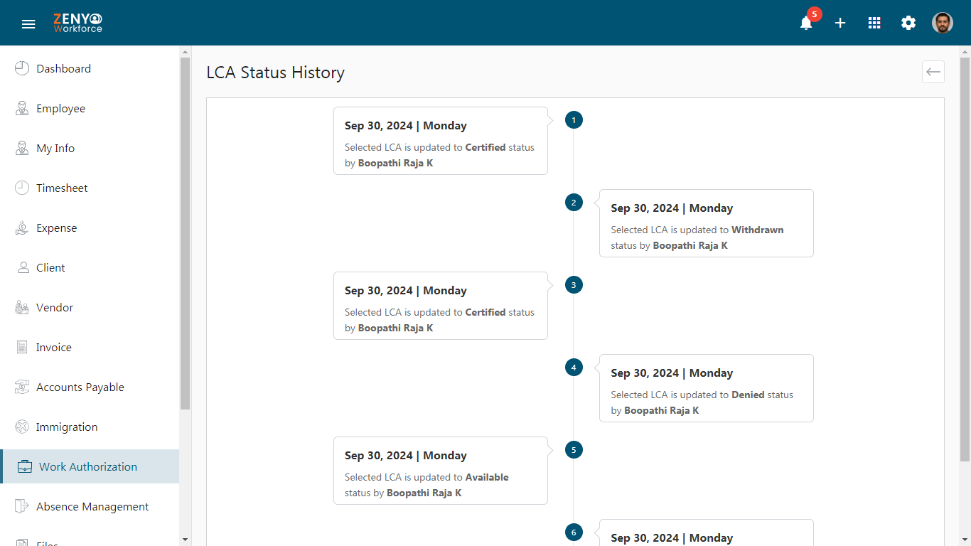 LCA Status History